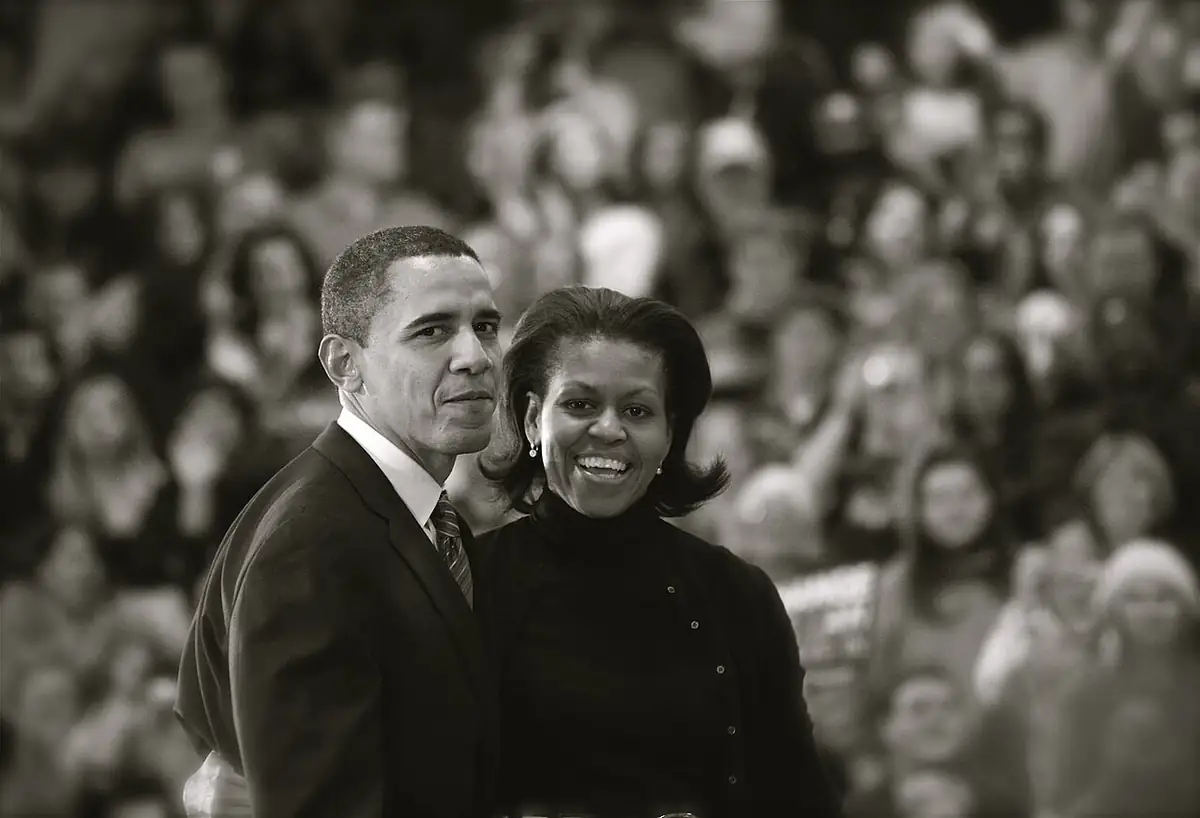 Barack and Michelle Obama in January 2008, sixteen years after their Chicago wedding.