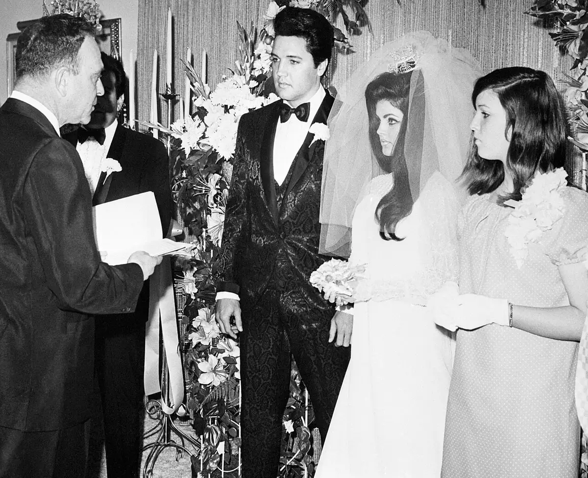 Elvis and Priscilla Presley at the Aladdin Hotel, Las Vegas, May 1, 1967.