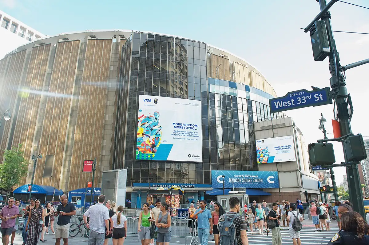 Madison Square Garden on the day of the wedding, July 3, 2026.
