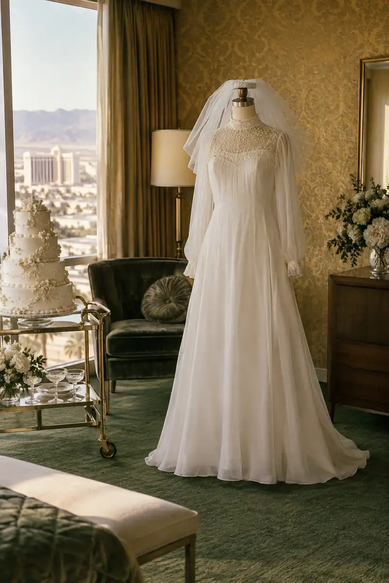 Illustration of the style of the wedding of Elvis and Priscilla Presley