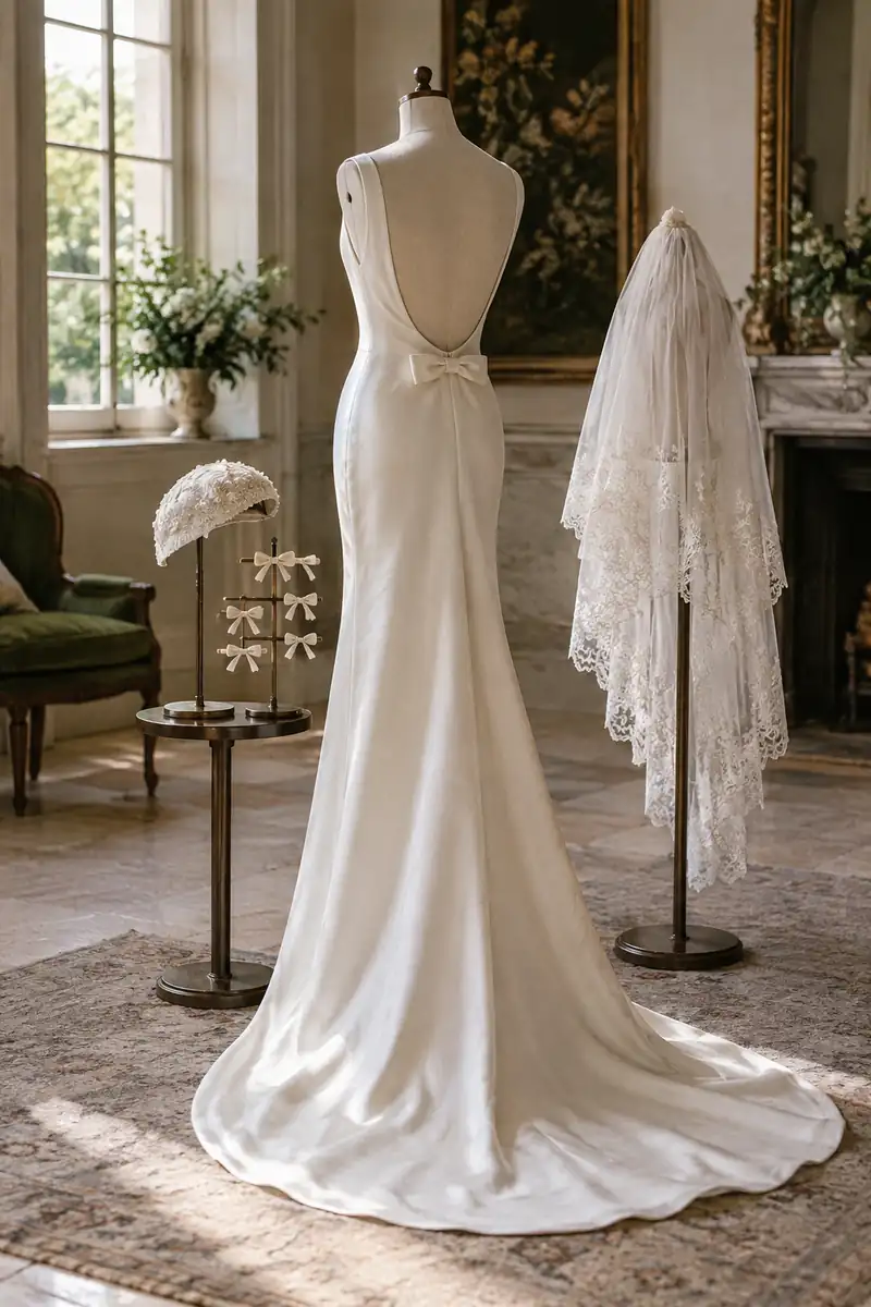 Illustration: Bows, jeweled caps and a short mantilla instead of the long veil